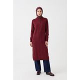 Armine TREND Baklava Desenli Fermuarlı Triko Tunik Bordo 25KTD4112