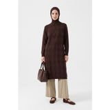 Armine TREND Baklava Desenli Fermuarlı Triko Tunik Kahverengi 25KTD4112