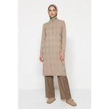 Armine TREND Baklava Desenli Fermuarlı Triko Tunik Koyu Taş 25KTD4112