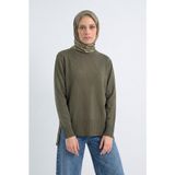 Armine TREND Baklava Desenli Yanı Yırtmaçlı Triko Tunik Haki 26KTD415