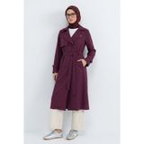 Armine Trend Belden Kuşaklı Aller Detaylı Tencel Kumaş Trençkot Bordo 26YTD714 - 38