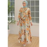 Armine Trend Belden Kuşaklı Desenli Elbise Camel 24YT936 - 38
