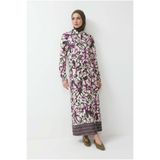 Armine TREND Beli Kemerli ve Boydan Düğmeli Desenli Tunik Pembe 25YT421