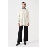 Armine TREND Biyeli Ribana Detaylı Triko Tunik Ekru 26KTD416