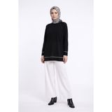 Armine TREND Biyeli Ribana Detaylı Triko Tunik Siyah 26KTD416