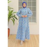 Armine Trend Bol Kesim Uzun Elbise Mavi 24YT914 - 42