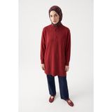 Armine TREND Çiçek Nakışlı Fermuarlı Triko Tunik Bordo 25KTD4111