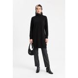 Armine TREND Çiçek Nakışlı Fermuarlı Triko Tunik Siyah 25KTD4111