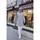 Armine Trend Çizgili Metal Düğmeli Lüks Tunik Bej 26yt401