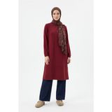 Armine TREND Fermuarlı Düz Uzun Triko Tunik Bordo 26KTD905