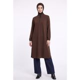 Armine TREND Fermuarlı Düz Uzun Triko Tunik Kahverengi 26KTD905