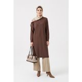 Armine TREND Fermuarlı Düz Uzun Triko Tunik Mocha 25KTD4113