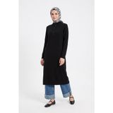 Armine TREND Fermuarlı Düz Uzun Triko Tunik Siyah 25KTD4113