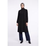 Armine TREND Fermuarlı Düz Uzun Triko Tunik Siyah 26KTD905