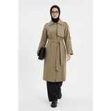 Armine Trend Gizli Düğmeli Belden Kuşaklı Kolu Toka Detaylı Trençkot Haki 26YT701 - 44