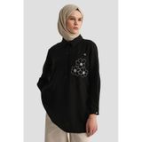 Armine TREND Gömlek Yaka Çiçek Desenli Tunik Siyah 26YT464