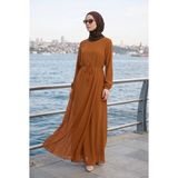 Armine Trend Kolları Lastikli Astarlı Elbise A.kahve 25YT927 - Açık Kahverengi - 38