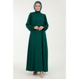 Armine Trend Kolları Lastikli İçi Astarlı Arkadan Fermuarlı Elbise-Zümrüt 23YT904 - 38