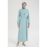 Armine Trend Kolları Lastikli V Yaka Detaylı Elbise-Mint 25YT944 - 38