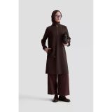 Armine Trend Kolları Ribanalı Yarım Fermuarlı Tunik Kahverengi 25kt443 Kahverengi