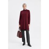 Armine TREND Yarım Balıkçı Düz Triko Tunik Bordo 26KTD419