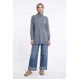 Armine TREND Yarım Balıkçı Düz Triko Tunik Gri Mavi 26KTD419