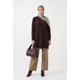 Armine TREND Yarım Balıkçı Düz Triko Tunik Kahverengi 26KTD419