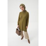 Armine TREND Yarım Balıkçı Düz Triko Tunik Yağ Yeşili 26KTD419