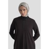 Armine TREND Yarım Fermuarlı Dik Yaka Uzun Kollu Rahat Kesim Basic Uzun Tunik 107 Cm Boy Siyah 26KT456