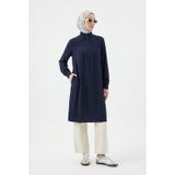 Armine Trend Yarım Fermuarlı Kolları Lastikli Çilek Kumaş Tunik Lacivert 26yt462