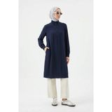 Armine Trend Yarım Fermuarlı Kolları Lastikli Çilek Kumaş Tunik Lacivert 26yt462