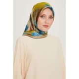 Armine%100 Twill Ipek Desenli Eşarp | 9240-33, Yeşil