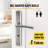 Armoni Wc Banyo Aynalı Kapı Kolu Nikel İnox Sağa Açılır İç Dış Wc Kapısı Kilitlenebilir 1 Takım