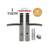 Armoni Wc Banyo Kapı Kolu Nikel İnox Aynalı Sağa Sola Uygun İç Dış Wc Kapısı Kilitlenebilir 1 Takım