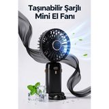 ArmoniaVital Şarjlı Mini El Fanı Taşınabilir Katlanabilir Masaüstü Vantilatör Askılı Mini Klima - Siyah