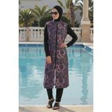 armonika 3'Lü Takım Kolları Likralı Önden Fermuarlı Yırtmaçlı Maksi Burkini Tesettür Mayo D24