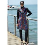 armonika 3'lü Takım Önü Arkası Fırfrı Detaylı Beli Lastikli Paraşüt Kumaş Burkini Tesettür Mayo D54