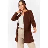 Armonika ARM-18K001308 Kadın Kahve Beli Dikişli Uzun Ceket