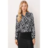 Armonika ARM-22Y001144 Kadın Siyah Kare Desen Oversize Uzun Basic Gömlek