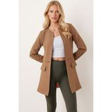 Armonika Kadın Açık Kahve Beli Dikişli Uzun Ceket ARM-26K001017 - S