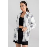 armonika Kadın Açık Mavi Desenli Oversize Uzun Basic Gömlek ARM-22Y001148