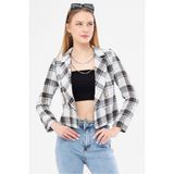 Armonika Kadın Açık Mavi Kruvaze Yaka Tüvit Crop Ceket ARM-24K001014 - XL