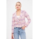 Armonika Kadın Açık Pembe Kruvaze Yaka Tüvit Crop Ceket ARM-24K001014 - S