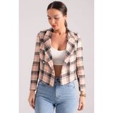 Armonika Kadın Açık Turuncu Kruvaze Yaka Tüvit Crop Ceket ARM-24K001014 - S