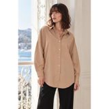 armonika Kadın Açık Vizon Oversize Uzun Basic Gömlek ARM-22Y001118