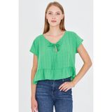 armonika Kadın Açık Yeşil Yarasa Kol Yakası Bağlamalı Eteği Fırfırlı Oversize Crop Bluz ARM-24Y001088