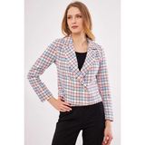 Armonika Kadın Bebemavi-Pudra Kruvaze Yaka Tüvit Crop Ceket ARM-24K001014 - S - Bebek Mavisi - Pudra