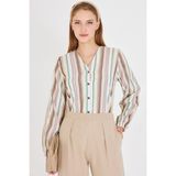 Armonika Kadın Bej Bürümcük Gömlek Uzun Kol Pamuk-Polyester Karışımı Günlük Şık Desenli ARM-24K001002