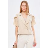Armonika Kadın Bej Ikosiokto Ceket Kolu Yırtmaç Detaylı Crop Kısa Kollu ARM-24Y001048 - XL