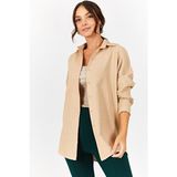 Armonika Kadın Bej Oversize Uzun Basic Gömlek Dokuma Günlük Stil Düz Desen ARM-22Y001118